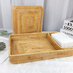 Rattan Tray Tabletop Organization Hand Woven Snack Storage Basket Multifunctional Serving Tray L