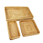 Rattan Tray Tabletop Organization Hand Woven Snack Storage Basket Multifunctional Serving Tray 3 Pcs Set