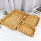 Rattan Tray Tabletop Organization Hand Woven Snack Storage Basket Multifunctional Serving Tray 3 Pcs Set