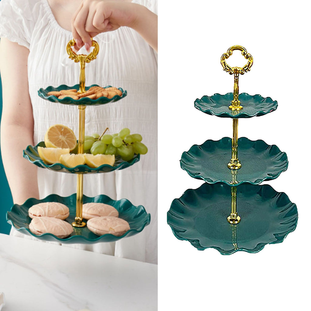 Nordic Style 3 Layer Fruit Plate Tray Plastic 3 Tier Cake Stand Holiday Party Dessert Tray Dark Green