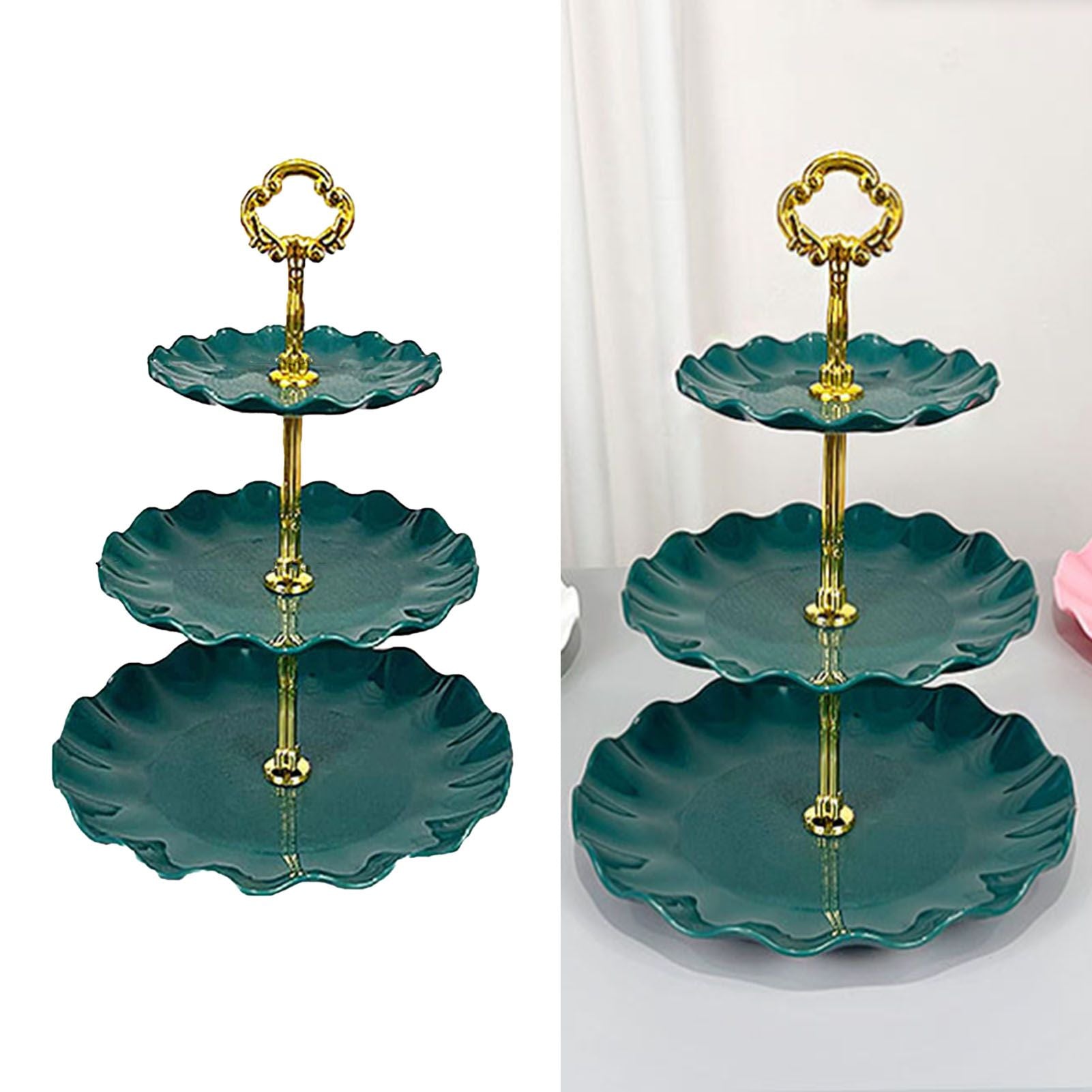 Nordic Style 3 Layer Fruit Plate Tray Plastic 3 Tier Cake Stand Holiday Party Dessert Tray Dark Green