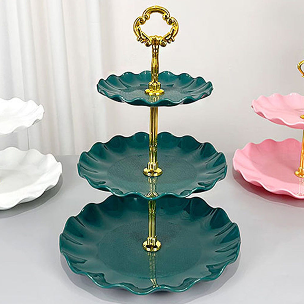Nordic Style 3 Layer Fruit Plate Tray Plastic 3 Tier Cake Stand Holiday Party Dessert Tray Dark Green