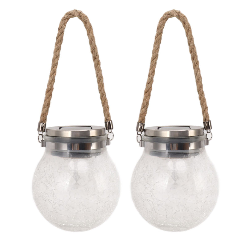 2Pcs Solar Glass Ball Waterproof Automatic LED Rotating Cracked Lantern Light for Lawn Terrace Outdoor