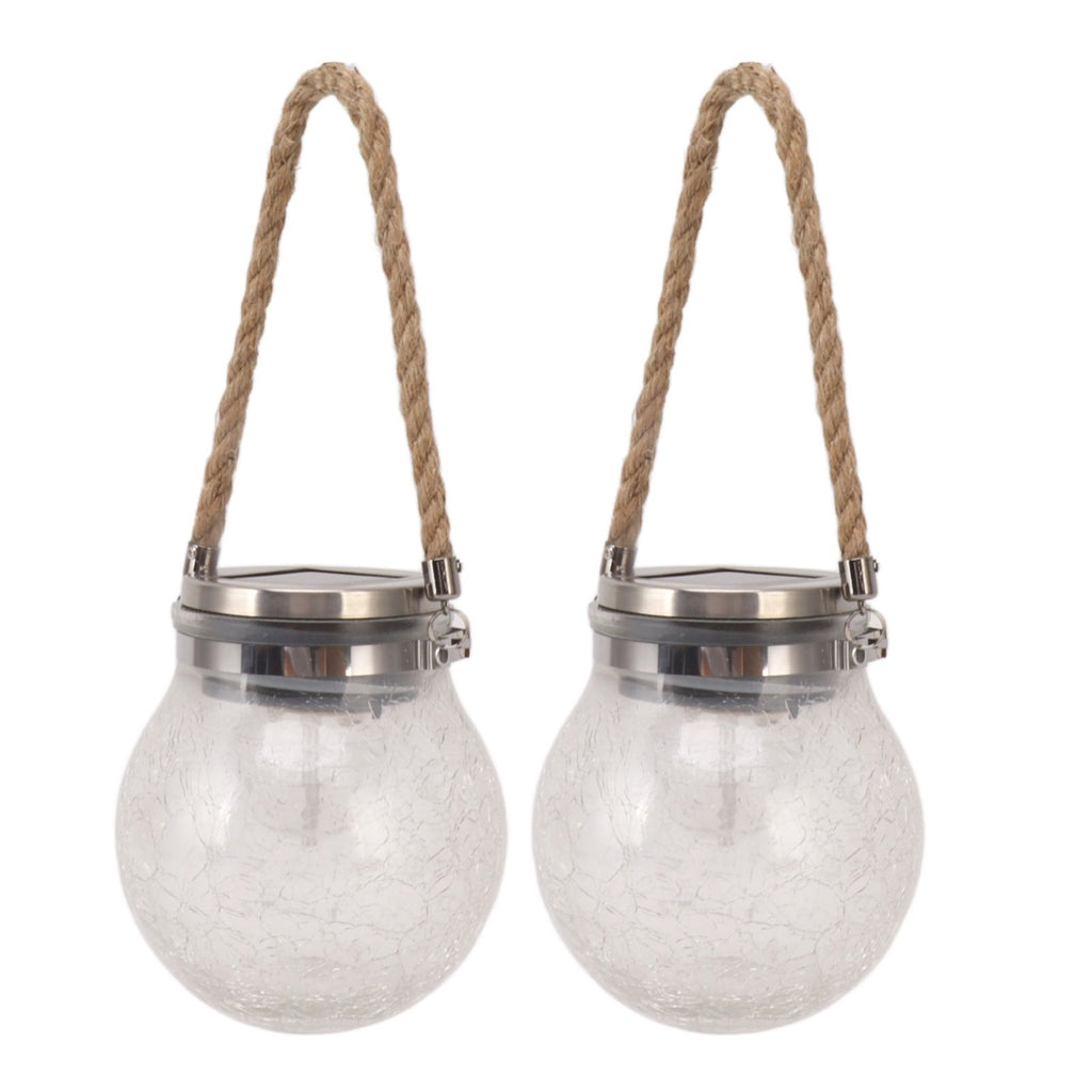 2Pcs Solar Glass Ball Waterproof Automatic LED Rotating Cracked Lantern Light for Lawn Terrace Outdoor