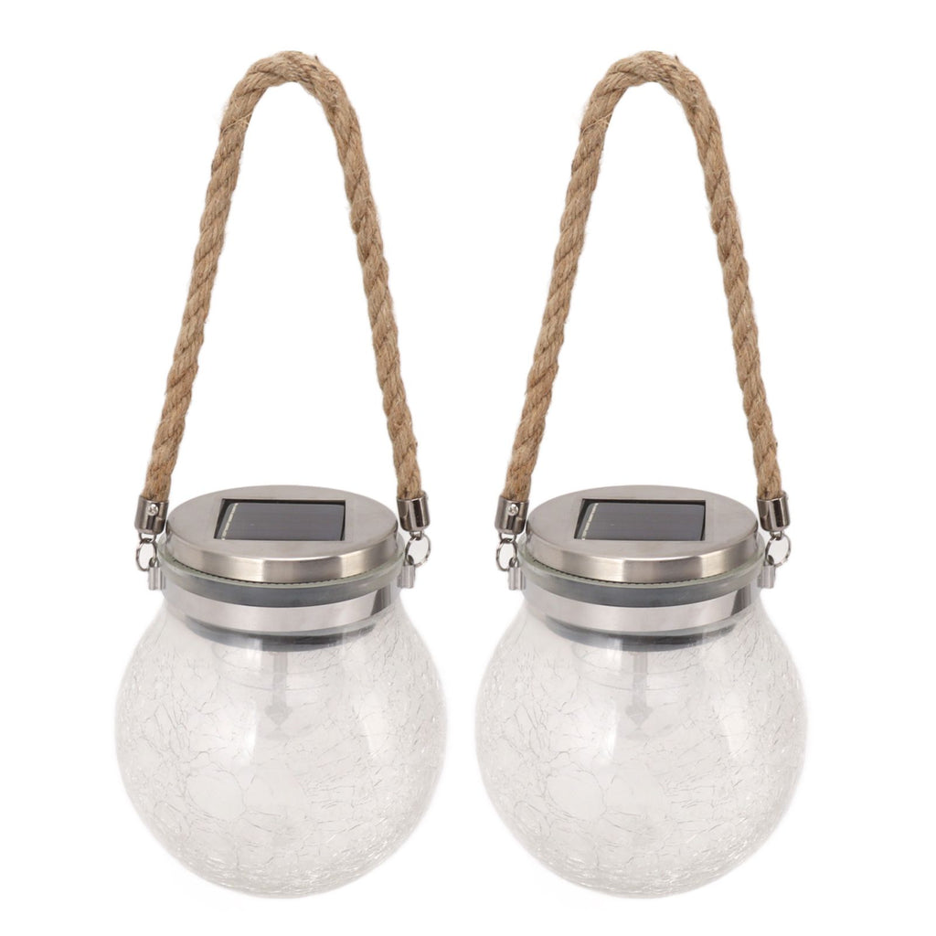 2Pcs Solar Glass Ball Waterproof Automatic LED Rotating Cracked Lantern Light for Lawn Terrace Outdoor
