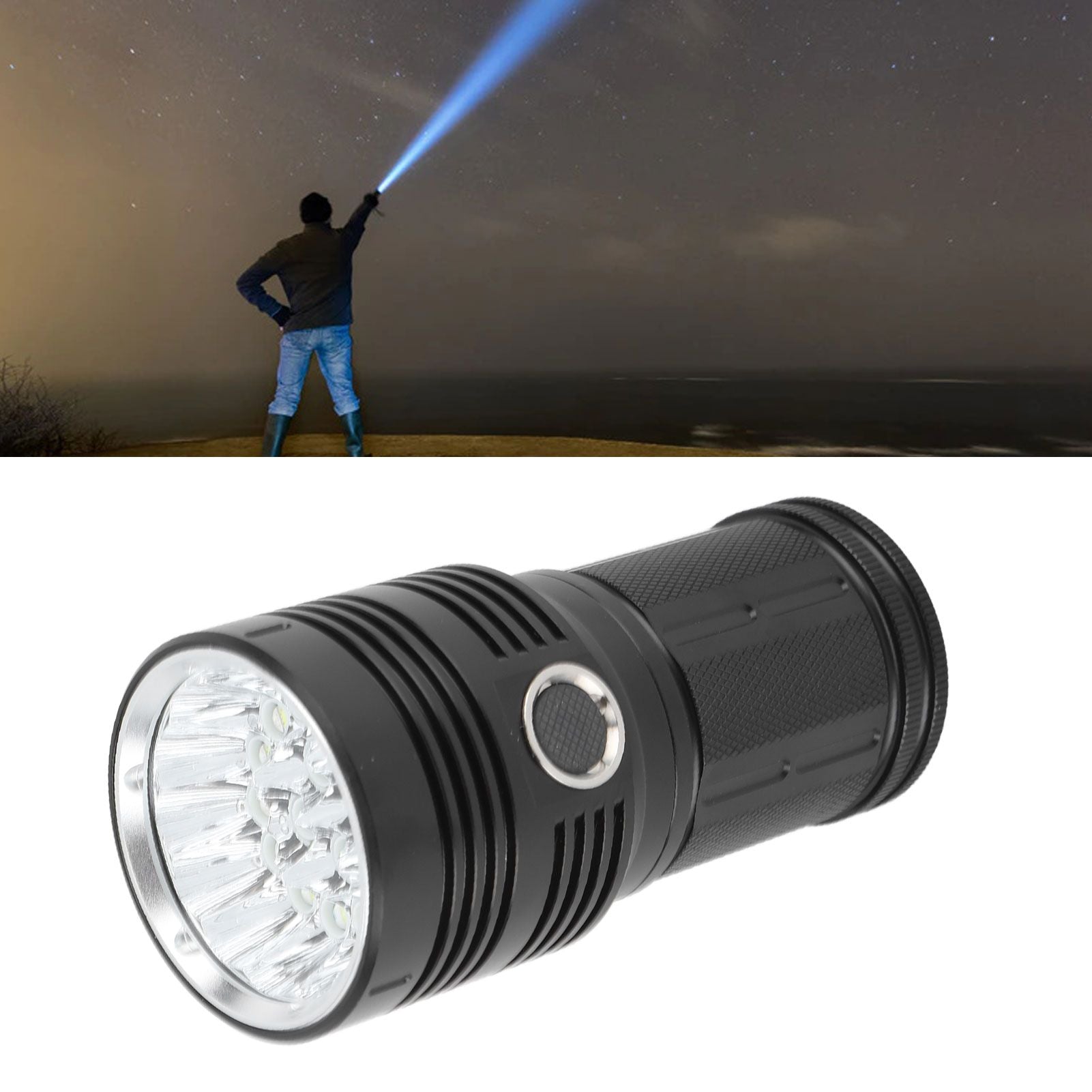 Strong Light Flashlight 10000LM 300‑500 Meters LED 4 Modes Rechargeable Handheld Camping Light for Cycling Fishing