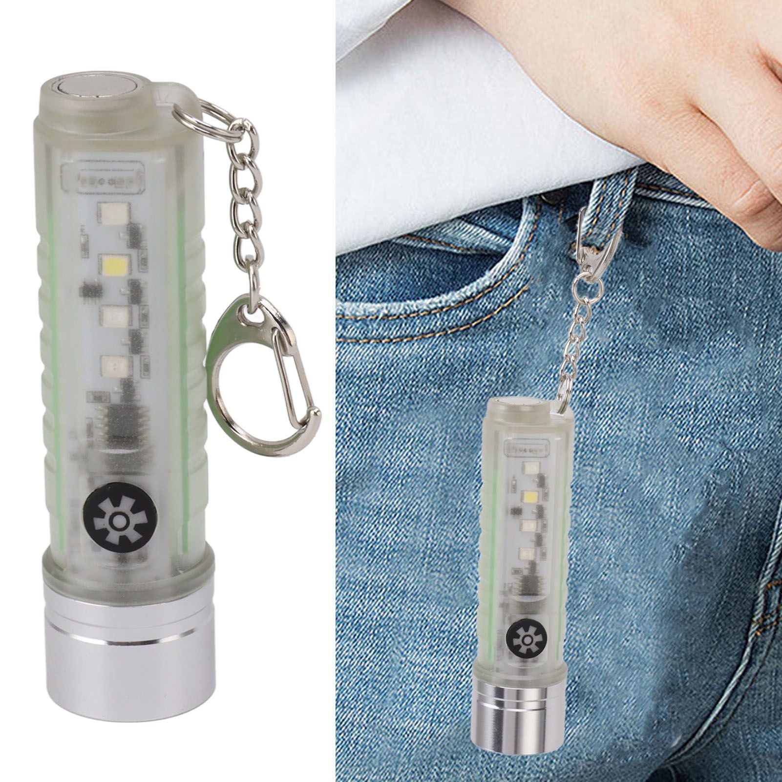White Small Keychain Flashlight USB Type C Rechargeable IP65 Waterproof LED Mini Keyring Flashlight