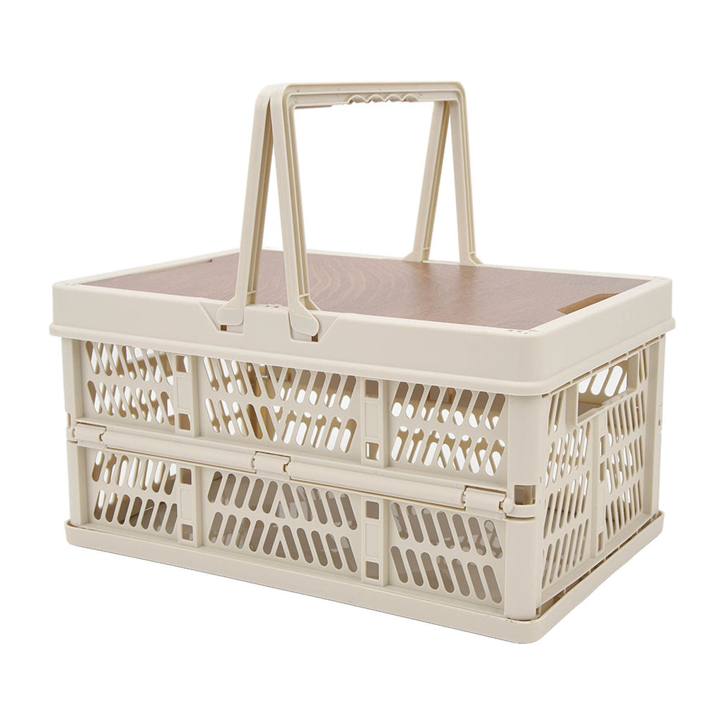 Camping Picnic Basket Foldable Large Capacity Multifunction Handheld Camping Storage Basket Camping Storage Box Grey White S