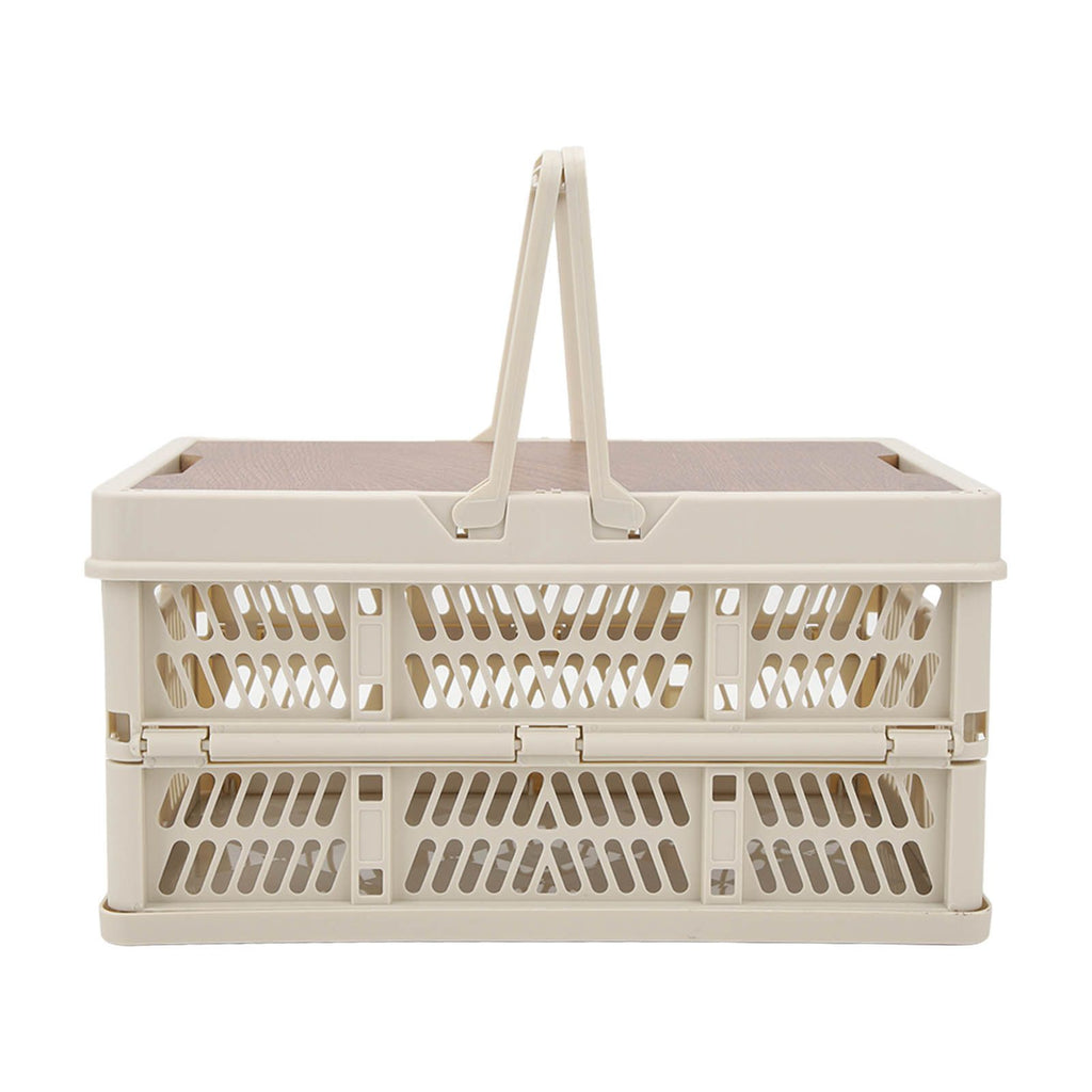 Camping Picnic Basket Foldable Large Capacity Multifunction Handheld Camping Storage Basket Camping Storage Box Grey White S