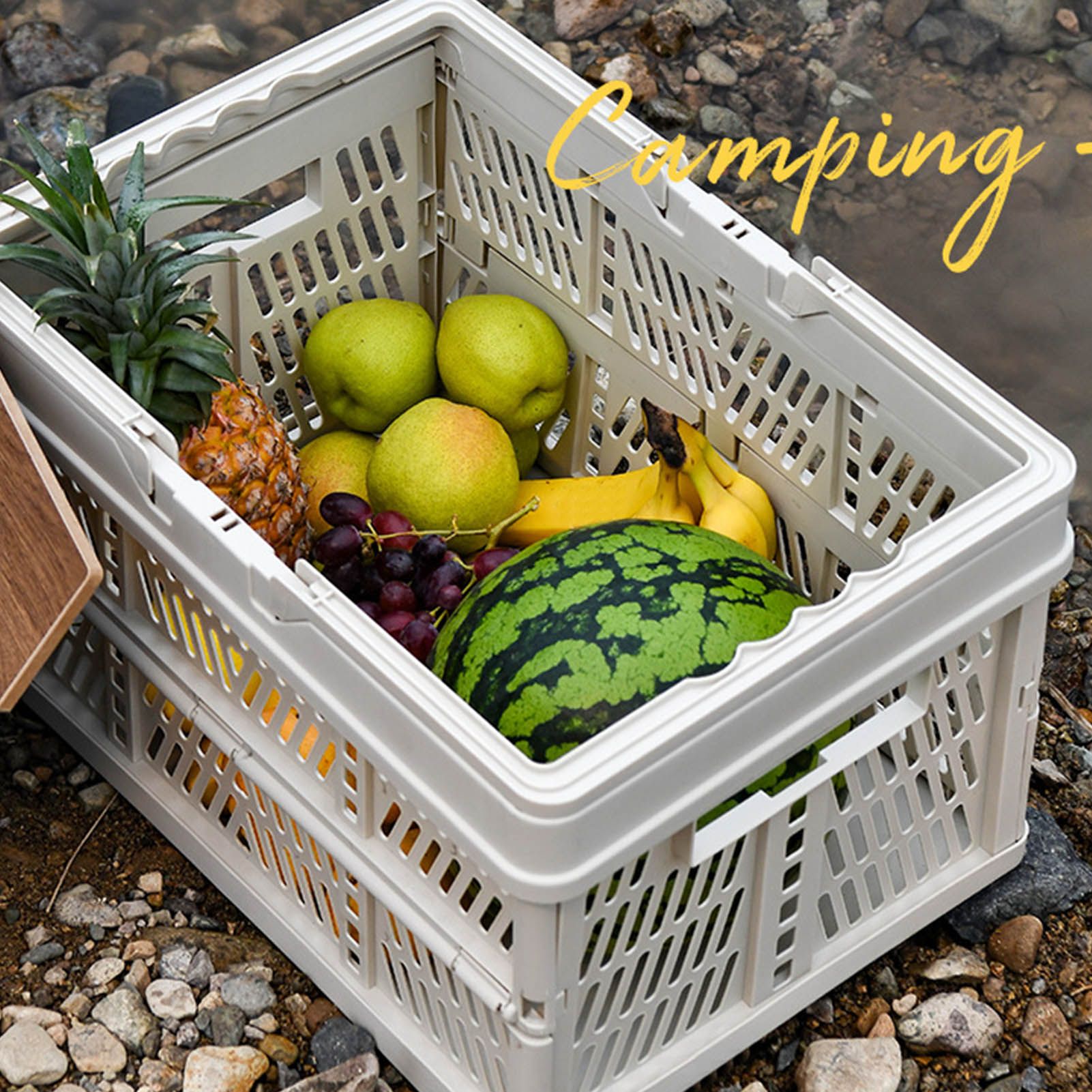 Camping Picnic Basket Foldable Large Capacity Multifunction Handheld Camping Storage Basket Camping Storage Box Grey White S