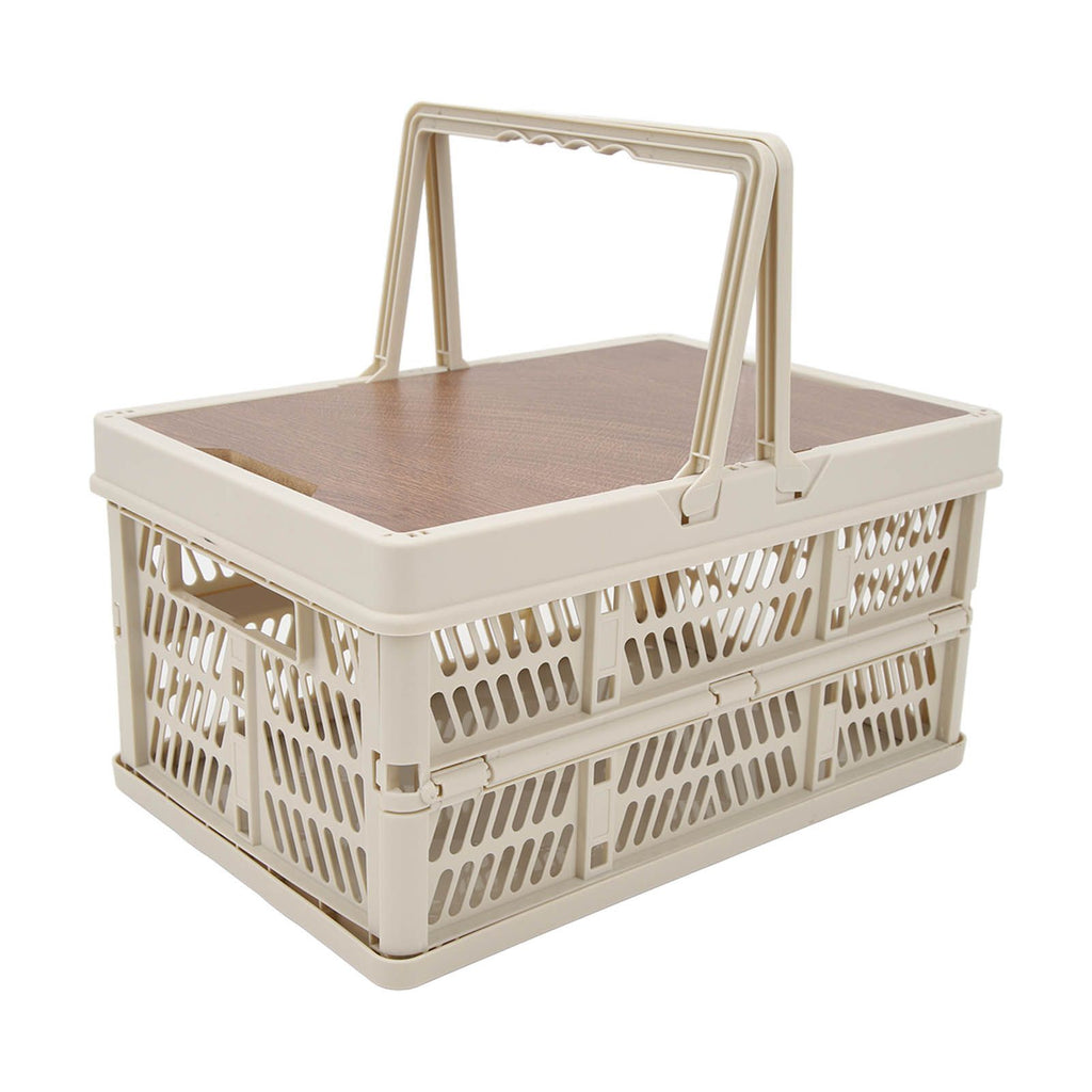Camping Picnic Basket Foldable Large Capacity Multifunction Handheld Camping Storage Basket Camping Storage Box Grey White M