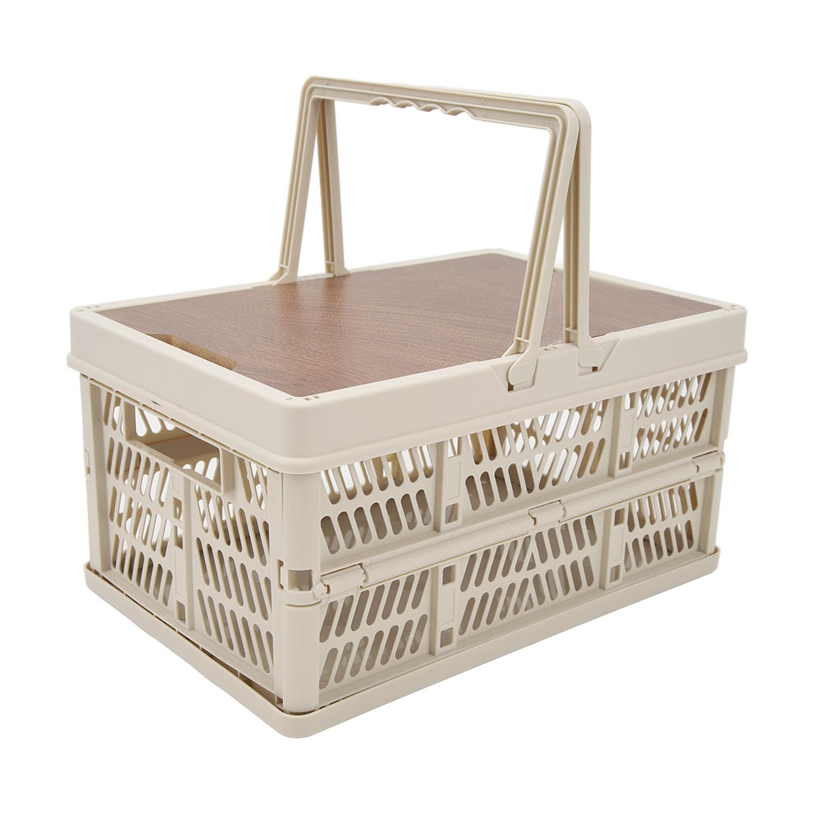 Camping Picnic Basket Foldable Large Capacity Multifunction Handheld Camping Storage Basket Camping Storage Box Grey White M