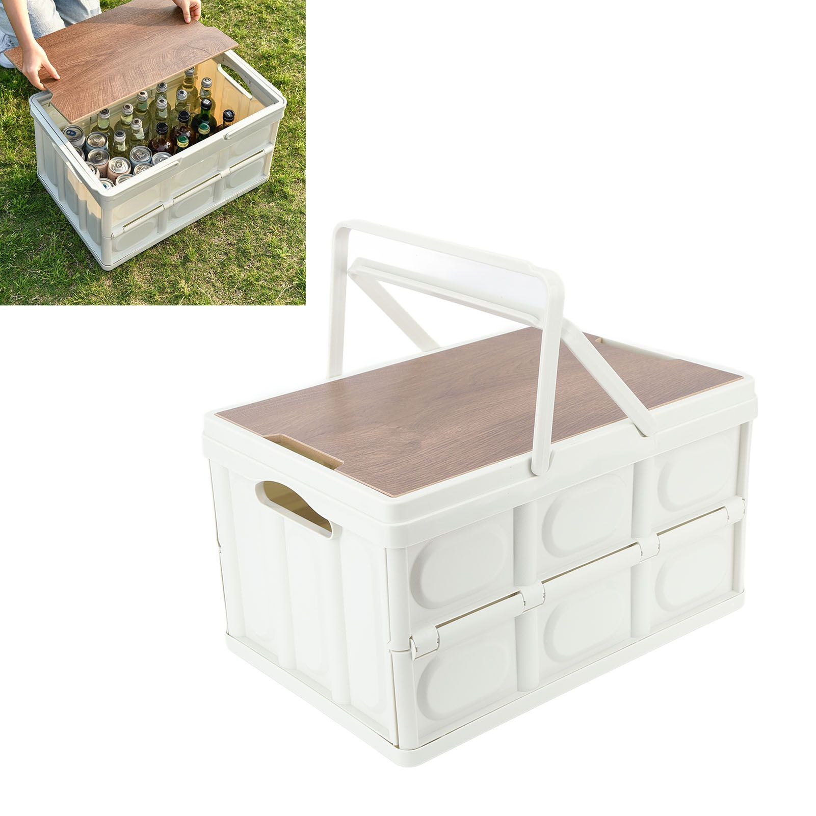 Camp Box Outdoor Camping Portable Storage Box with Handle Removable Foldable Camping Portable Wooden Lid Storage Box S