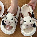 Linen Slippers Wear Resistant Comfortable Open Toe Indoor Slippers Sandals for 4 Season Cow Cartoon Pattern 40 41 Size