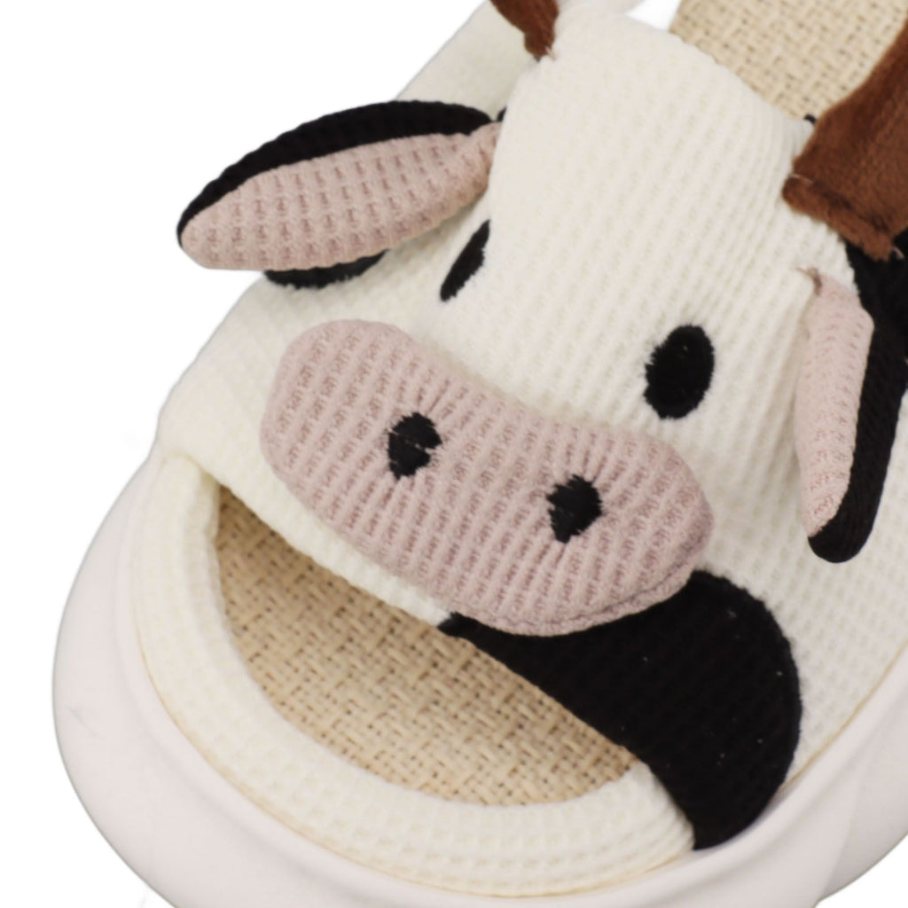 Linen Slippers Wear Resistant Comfortable Open Toe Indoor Slippers Sandals for 4 Season Cow Cartoon Pattern 40 41 Size