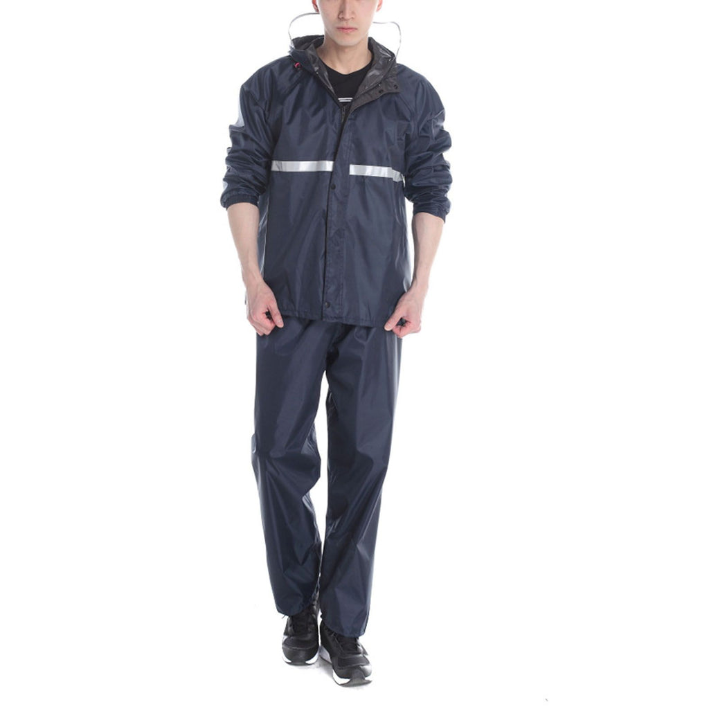 Split Jacket Pants Suit Breathable Waterproof Raincoat Set Double Layer Raincoat Set for Men Women Oxford Navy Blue L