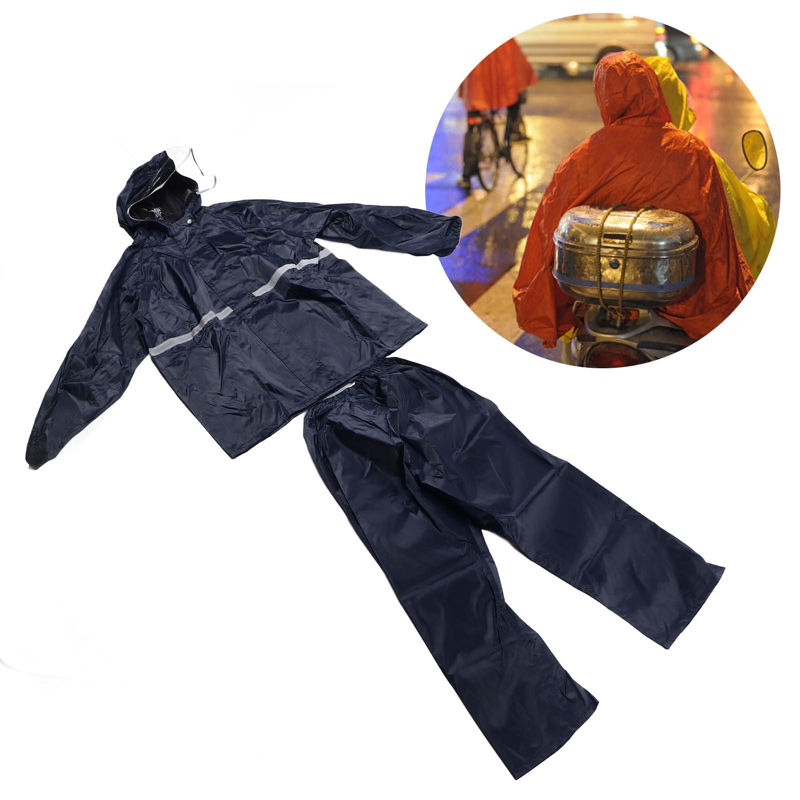 Split Jacket Pants Suit Breathable Waterproof Raincoat Set Double Layer Raincoat Set for Men Women Oxford Navy Blue XL
