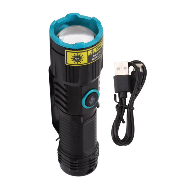 365nm Black Light Flashlight Zoomable Type C Rechargeable Aluminium Alloy Shell Portable LED Torch for Pet Urine