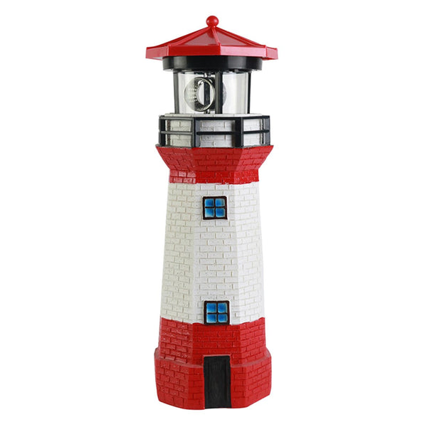 Solar Powered Lighthouse Environmentally Friendly Energy Saving Solar Lighthouse with Rotating Beacon for Garden Decor Red