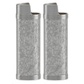 2PCS Lighter Case Cover Vintage Style Floral Stamped Zinc Alloy Shell for Lighter Protection Gray