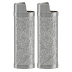 2PCS Lighter Case Cover Vintage Style Floral Stamped Zinc Alloy Shell for Lighter Protection Gray