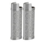 2PCS Lighter Case Cover Vintage Style Floral Stamped Zinc Alloy Shell for Lighter Protection Gray