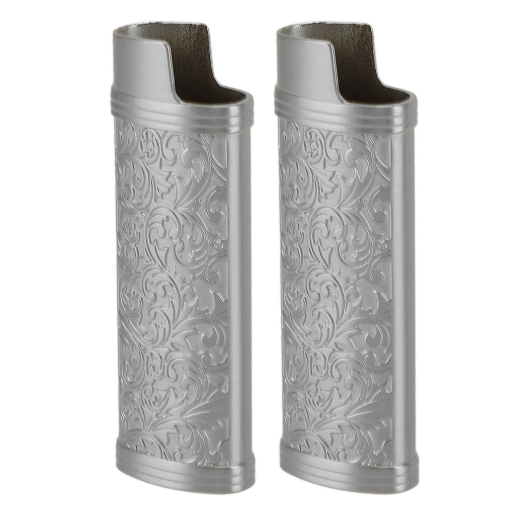 2PCS Lighter Case Cover Vintage Style Floral Stamped Zinc Alloy Shell for Lighter Protection Gray