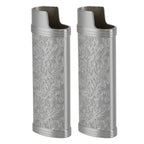 2PCS Lighter Case Cover Vintage Style Floral Stamped Zinc Alloy Shell for Lighter Protection Gray