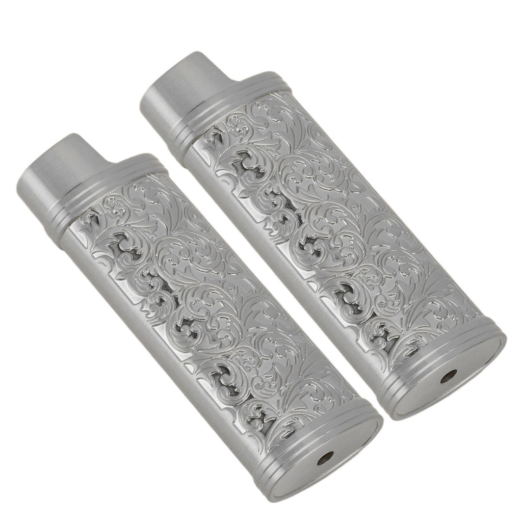 2PCS Lighter Case Cover Vintage Style Floral Stamped Zinc Alloy Shell for Lighter Protection Gray