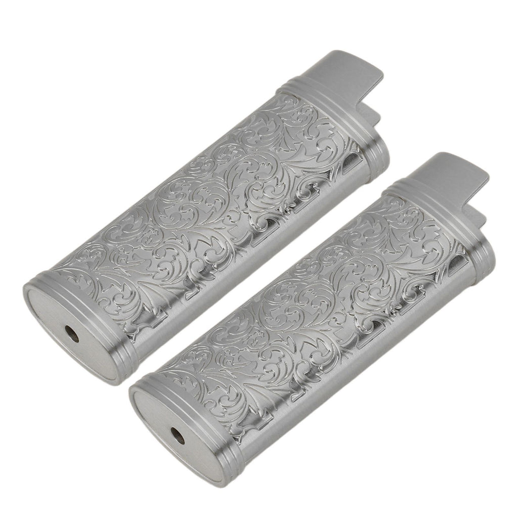 2PCS Lighter Case Cover Vintage Style Floral Stamped Zinc Alloy Shell for Lighter Protection Gray