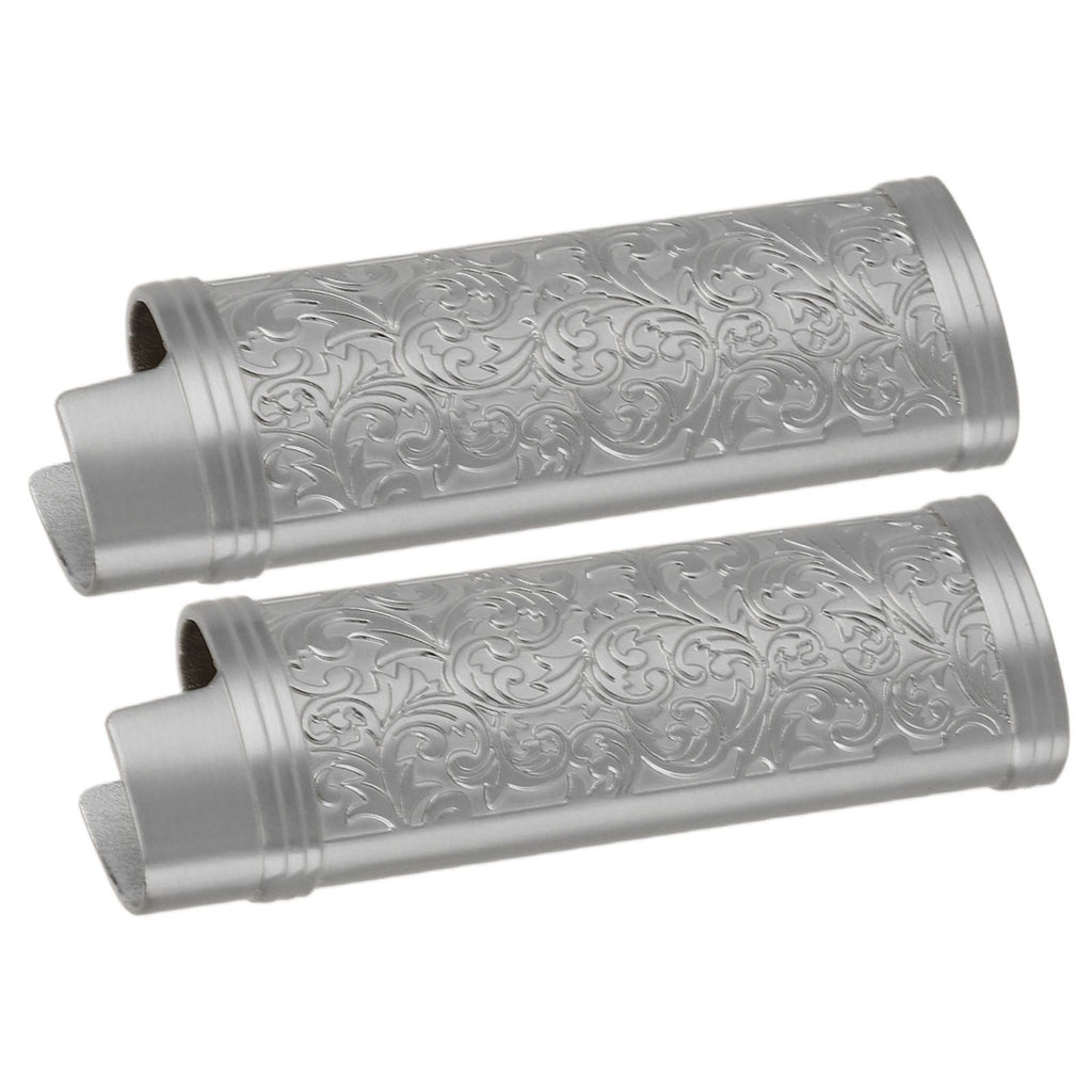 2PCS Lighter Case Cover Vintage Style Floral Stamped Zinc Alloy Shell for Lighter Protection Gray