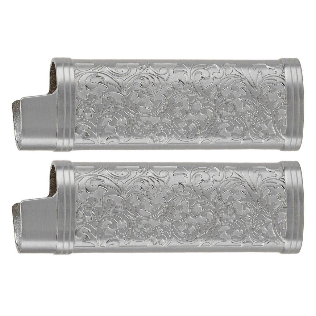 2PCS Lighter Case Cover Vintage Style Floral Stamped Zinc Alloy Shell for Lighter Protection Gray