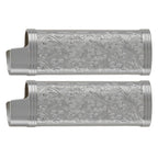 2PCS Lighter Case Cover Vintage Style Floral Stamped Zinc Alloy Shell for Lighter Protection Gray