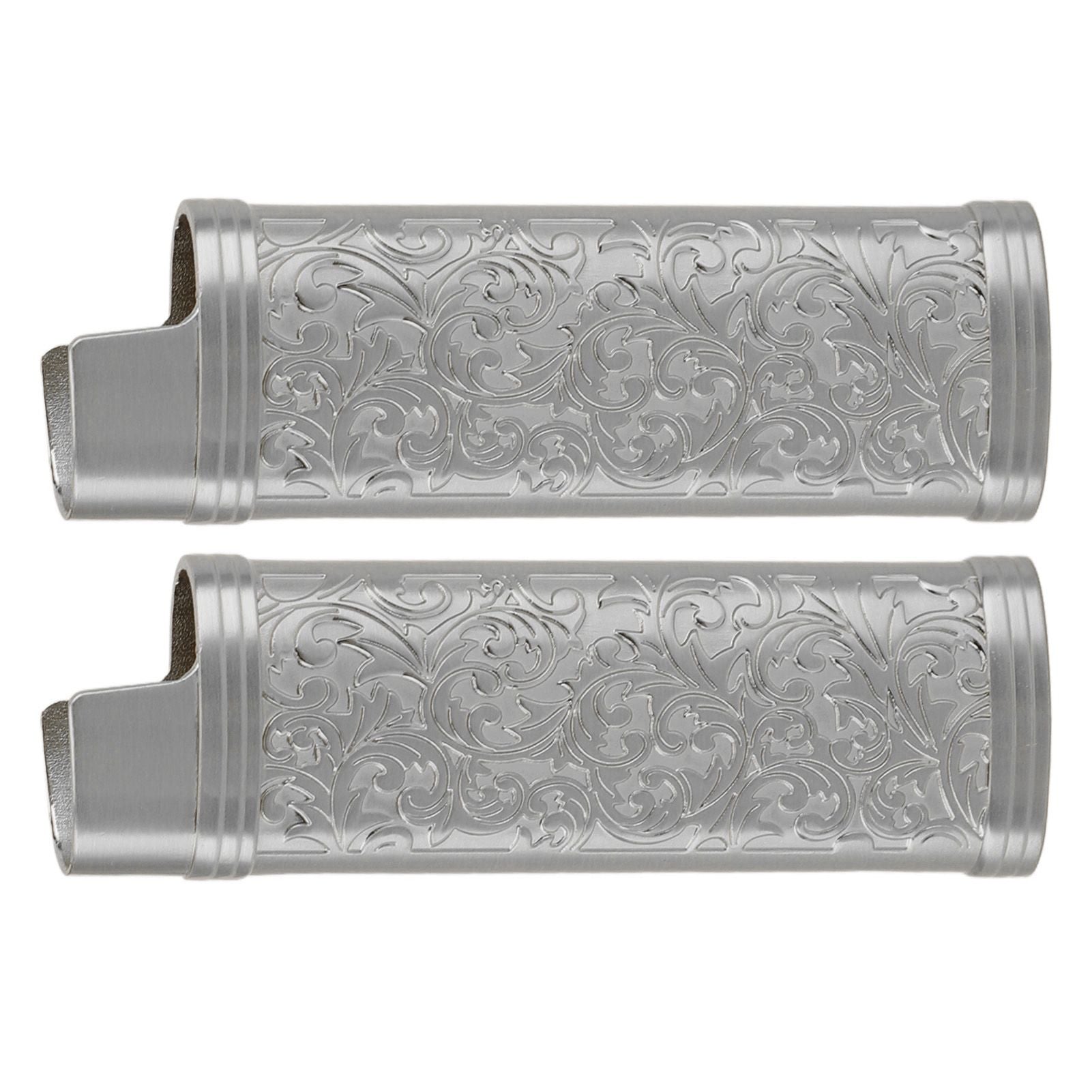 2PCS Lighter Case Cover Vintage Style Floral Stamped Zinc Alloy Shell for Lighter Protection Gray