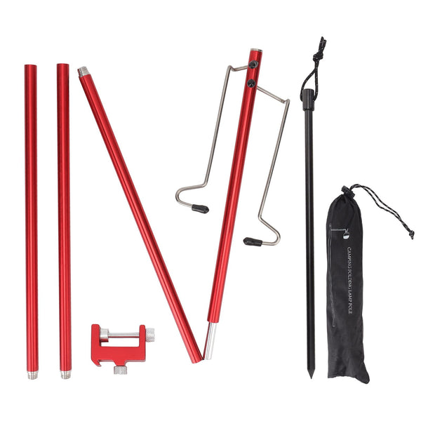 Camping Lantern Stand Portable Lightweight Outdoor Camping Aluminum Alloy Lamp Pole Light Hanging Stand Red
