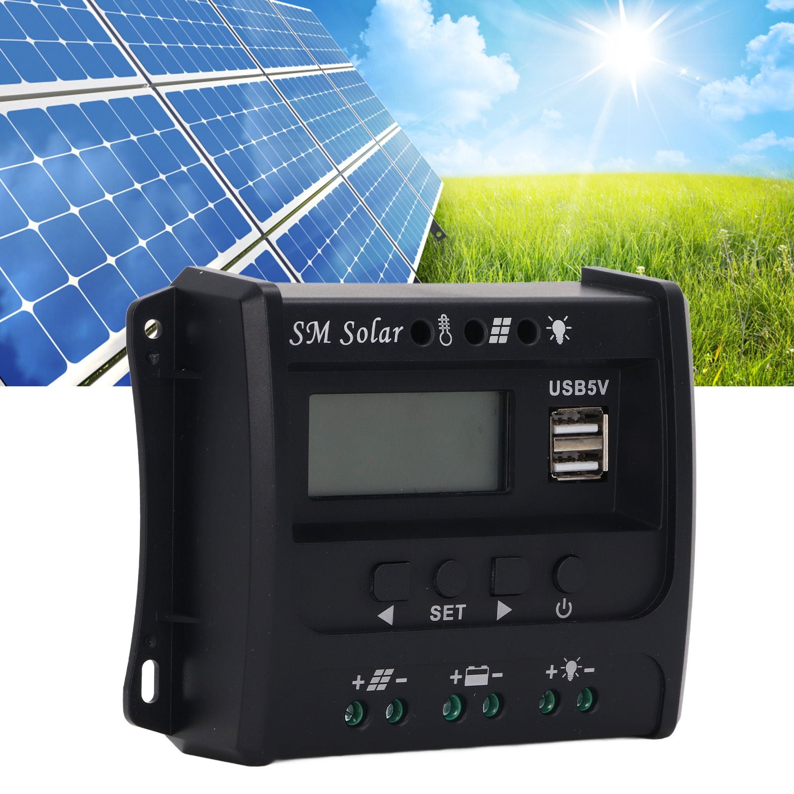 Solar Panel Controller 3 Stage PWM Charging Intelligent Microcontroller ABS Aluminum Plate 12V 24V Solar Charge Controller SEC10(10A)