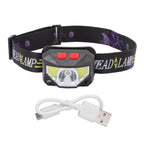 LED Outdoor Headlamp ABS Mini Multifunction USB Charging COB Sensor Head Flashlight