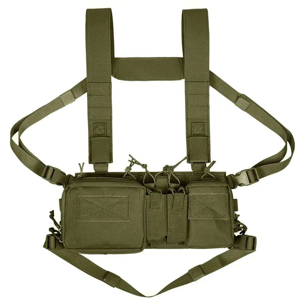 Tactical Chest Vest Rig Bag Field Training Vest Multifunctional Camouflage Strap with Multi-Pocket Outdoor Camping CS Match Pack - Army Green