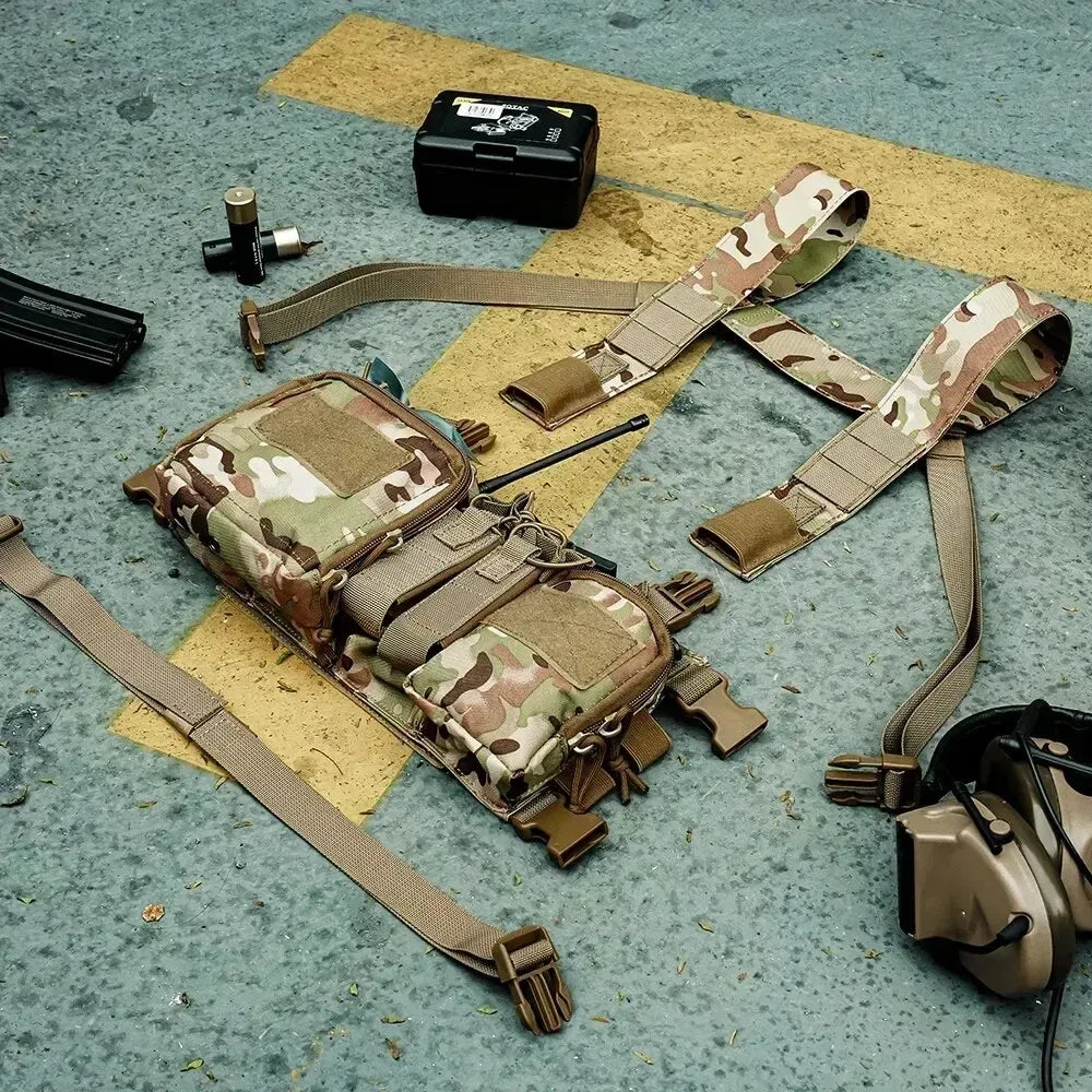 Tactical Chest Vest Rig Bag Field Training Vest Multifunctional Camouflage Strap with Multi-Pocket Outdoor Camping CS Match Pack - Army Green