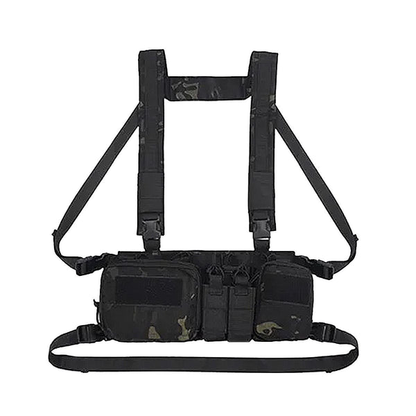 Tactical Chest Vest Rig Bag Field Training Vest Multifunctional Camouflage Strap with Multi-Pocket Outdoor Camping CS Match Pack - Black Camouflage