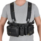 Tactical Chest Vest Rig Bag Field Training Vest Multifunctional Camouflage Strap with Multi-Pocket Outdoor Camping CS Match Pack - Black Camouflage