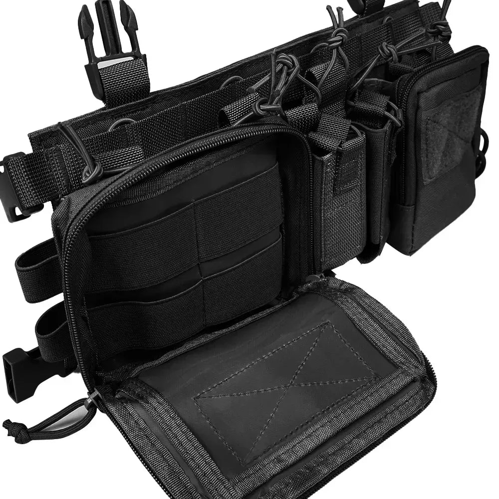 Tactical Chest Vest Rig Bag Field Training Vest Multifunctional Camouflage Strap with Multi-Pocket Outdoor Camping CS Match Pack - Black