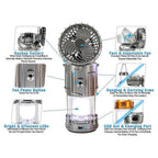 2-in-1 Solar Camping Lantern with LED Light and Adjustable Fan, USB Charging Station Silver