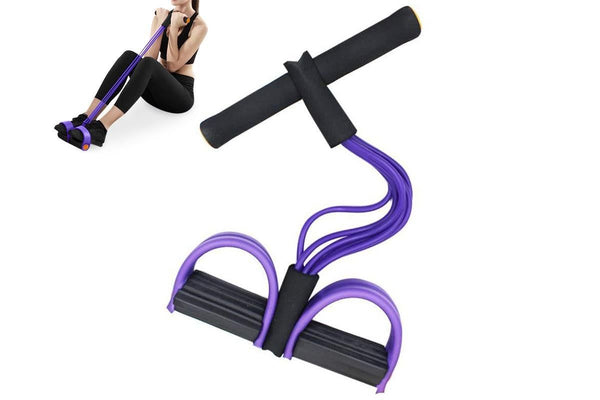 6 Tube Resistance Band Ankle Puller Foot Pedal Fitness Exercise Rope - Purple