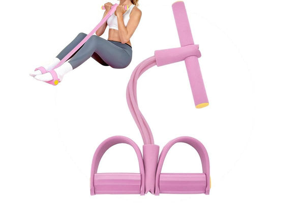 6 Tube Resistance Band Ankle Puller Foot Pedal Fitness Exercise Rope - Pink