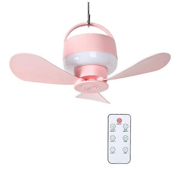 2-in-1 Camping Fan with LED Light Portable Rechargeable Battery Powered Fan with Remote for Tent, Travel, BBQ - Pink