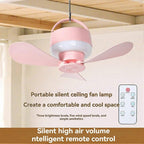 2-in-1 Camping Fan with LED Light Portable Rechargeable Battery Powered Fan with Remote for Tent, Travel, BBQ - Pink