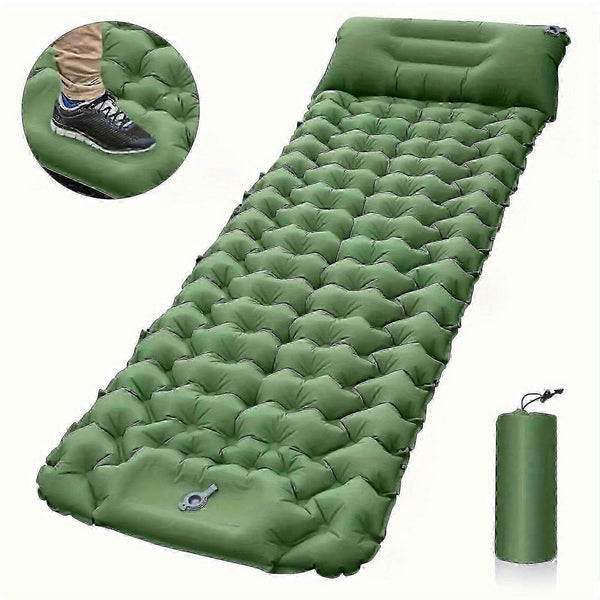 Portable Sleeping Pad, Camping Inflatable Mattress With Pillows, Folding Ultralight Air Cushion For Outdoor Hiking Trekking well - Green