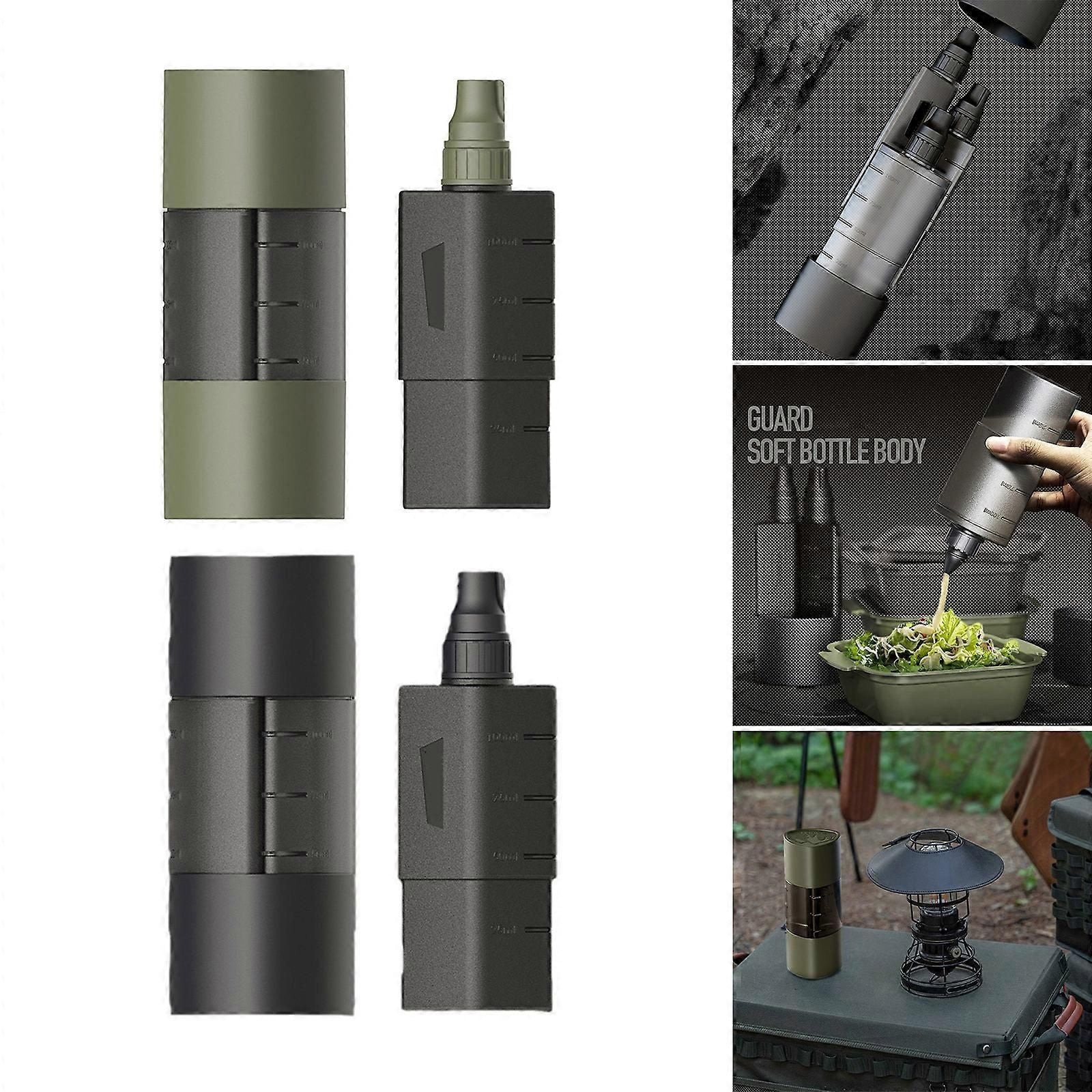 Multifunction Camping Spices Container Seasoning Bottle Spices Jar for Outdoor Camping BBQ with Leakproof Sealing Caps Army Green