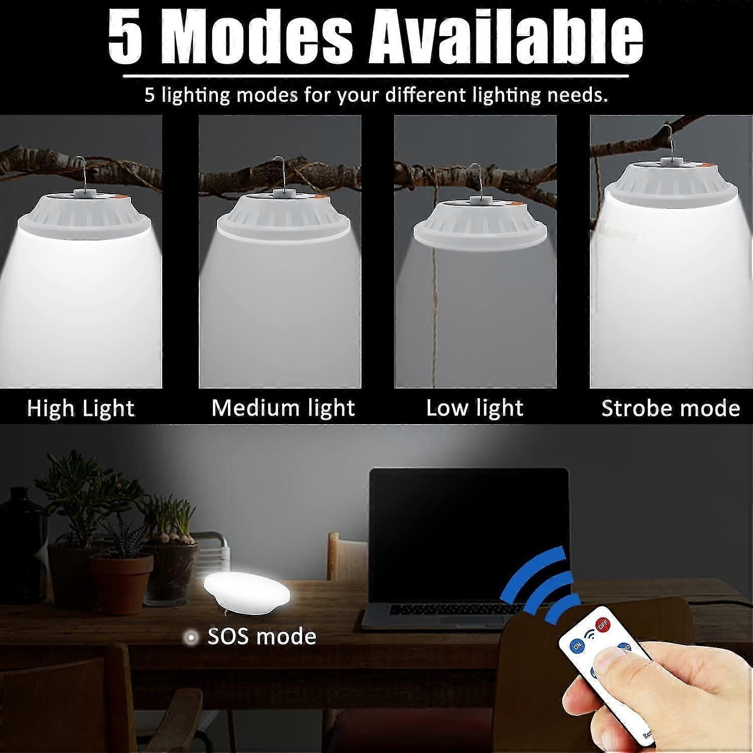 Led Solar Camping Lantern  Portable Waterproof Solar Usb Rechargeable With Remote Control Power Bank Flashlight Survival Kits For Indoor Outdoor Home